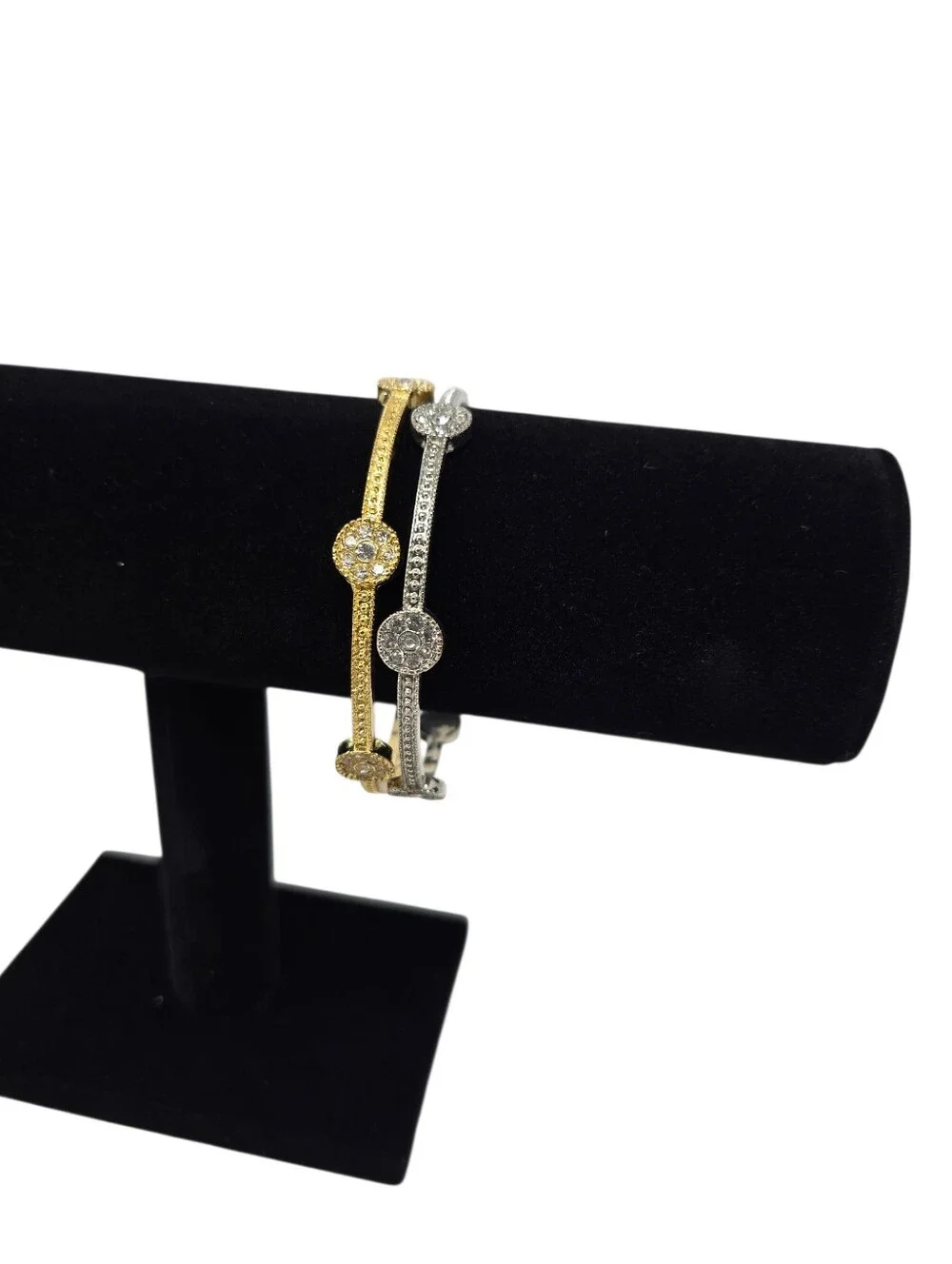Gold And Silver Tone Rhinestone Set Of Two Mixed Metal Bangles Bracelets